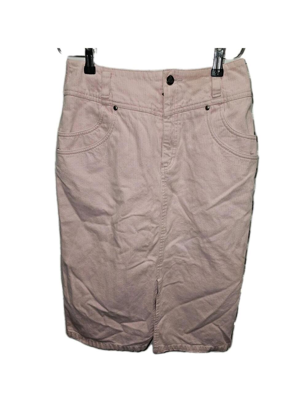 Liz Sport Pink Bedford Cord Corduroy Midi Skirt 5-Pocket 1980s Size 10 Hong Kong